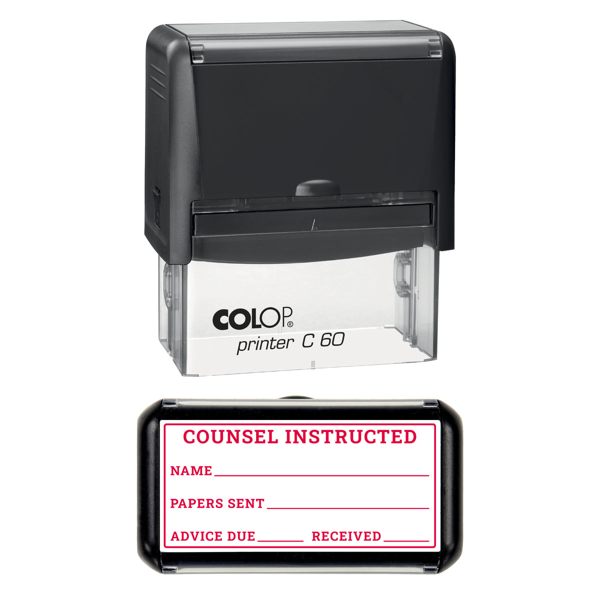 Counsel Instructed Stamp, COLOP C60, 77 x 36mm, red ink