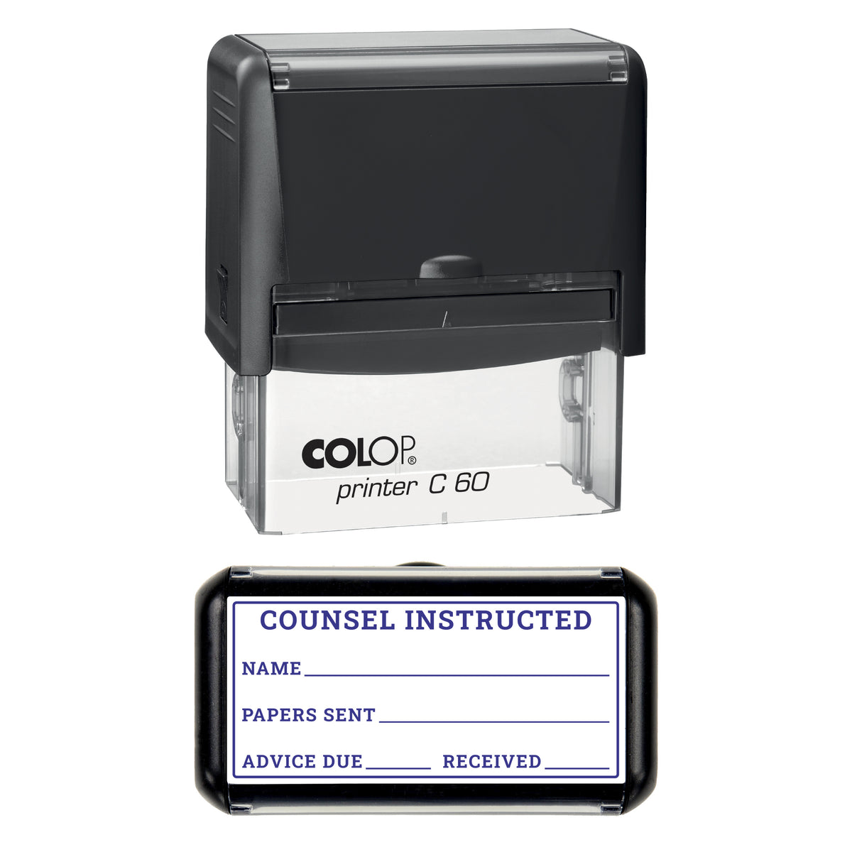 Counsel Instructed Stamp, COLOP C60, 77 x 36mm, violet ink