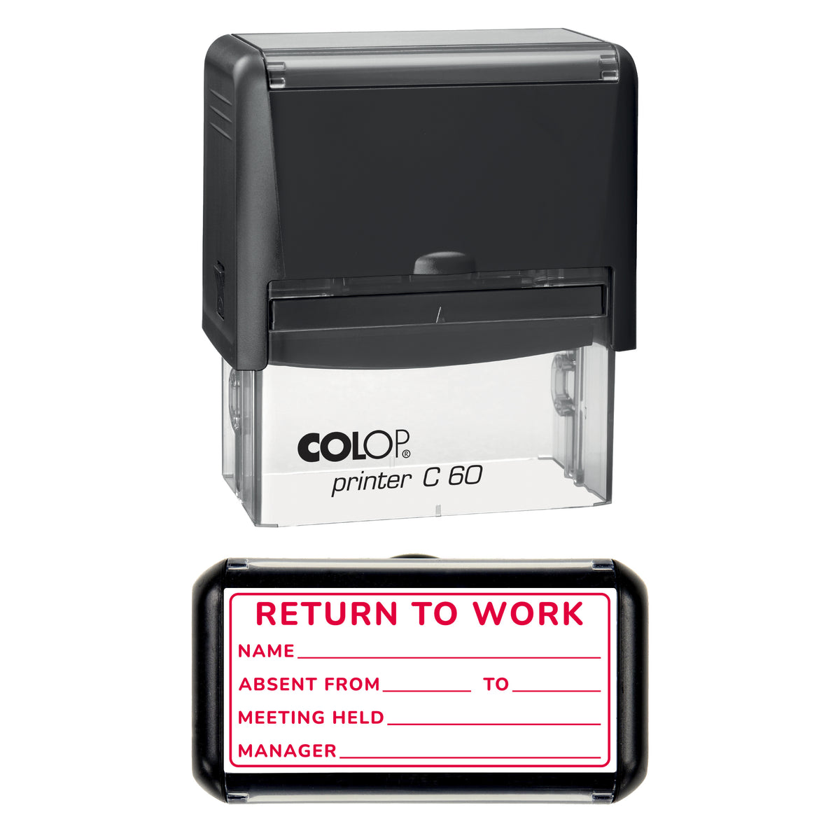 Return to Work Stamp, COLOP C60, 77 x 36mm, red ink