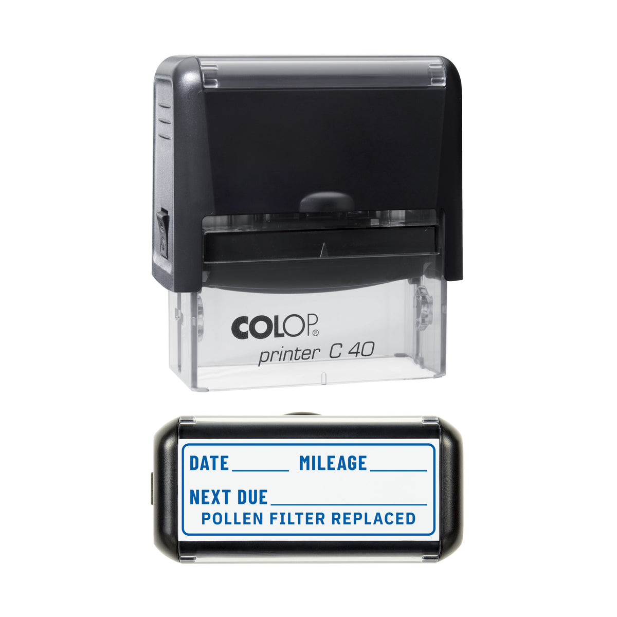 Pollen Filter Replaced Stamp, COLOP C40, 58 x 22mm, blue ink