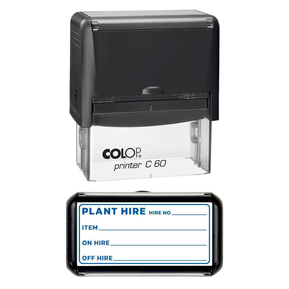 Plant Hire Stamp, COLOP C60, 77 x 36mm, blue ink