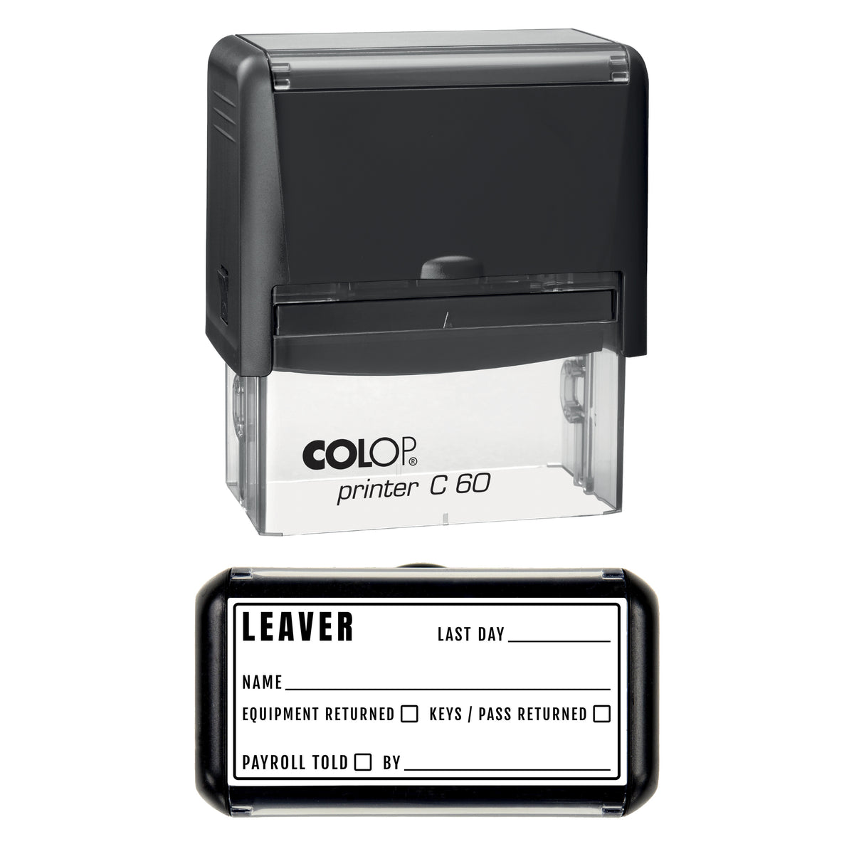 Leaver Checklist Stamp, COLOP C60, 77 x 36mm, black ink