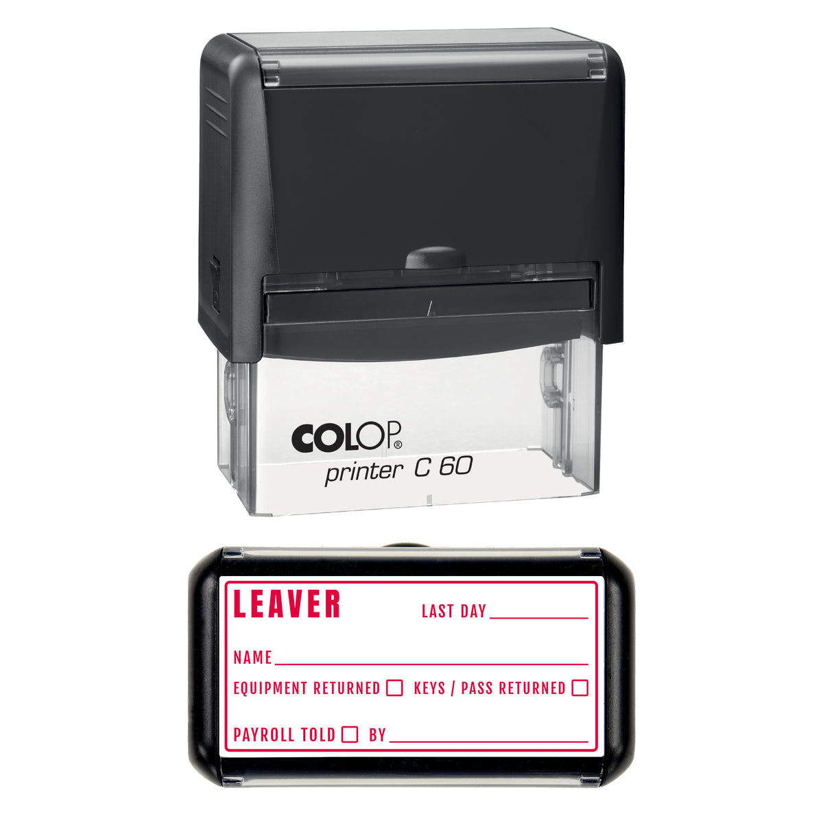 Leaver Checklist Stamp, COLOP C60, 77 x 36mm, red ink