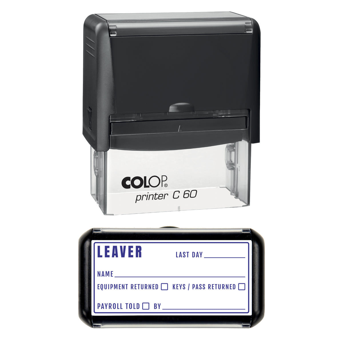 Leaver Checklist Stamp, COLOP C60, 77 x 36mm, violet ink