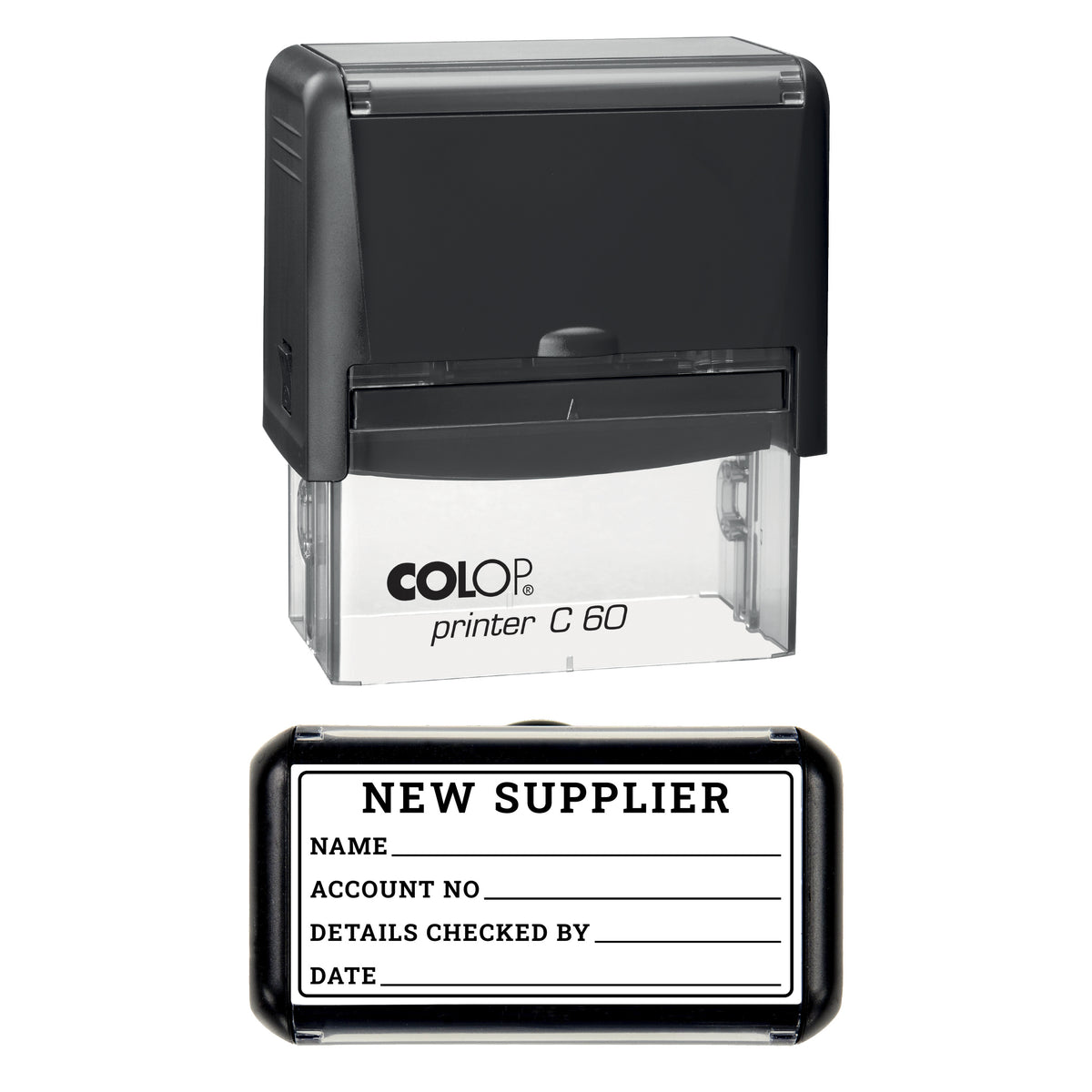 New Supplier Stamp, COLOP C60, 77 x 36mm, black ink