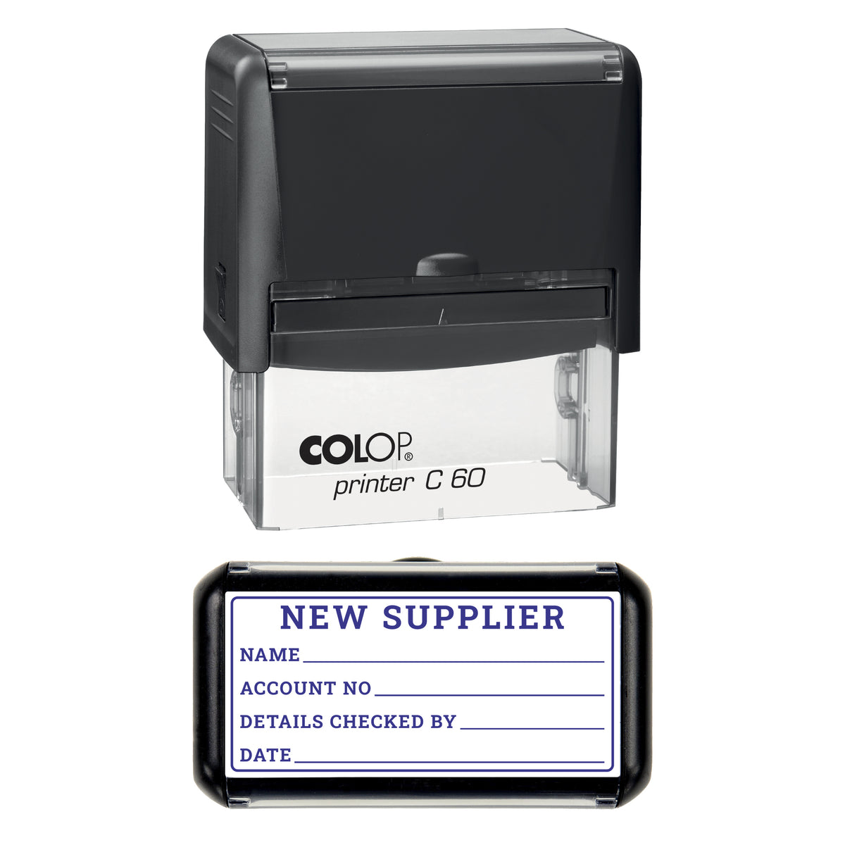 New Supplier Stamp, COLOP C60, 77 x 36mm, violet ink