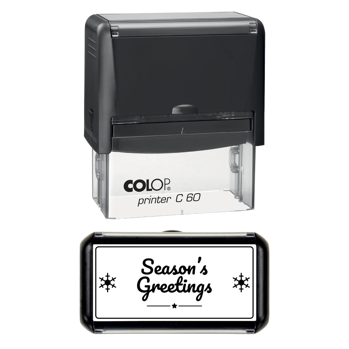 Seasons Greetings Christmas Stamp, COLOP C60, 77 x 36mm, black ink