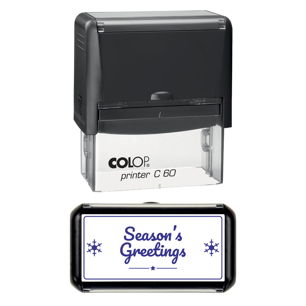 Seasons Greetings Christmas Stamp, COLOP C60, 77 x 36mm, violet ink