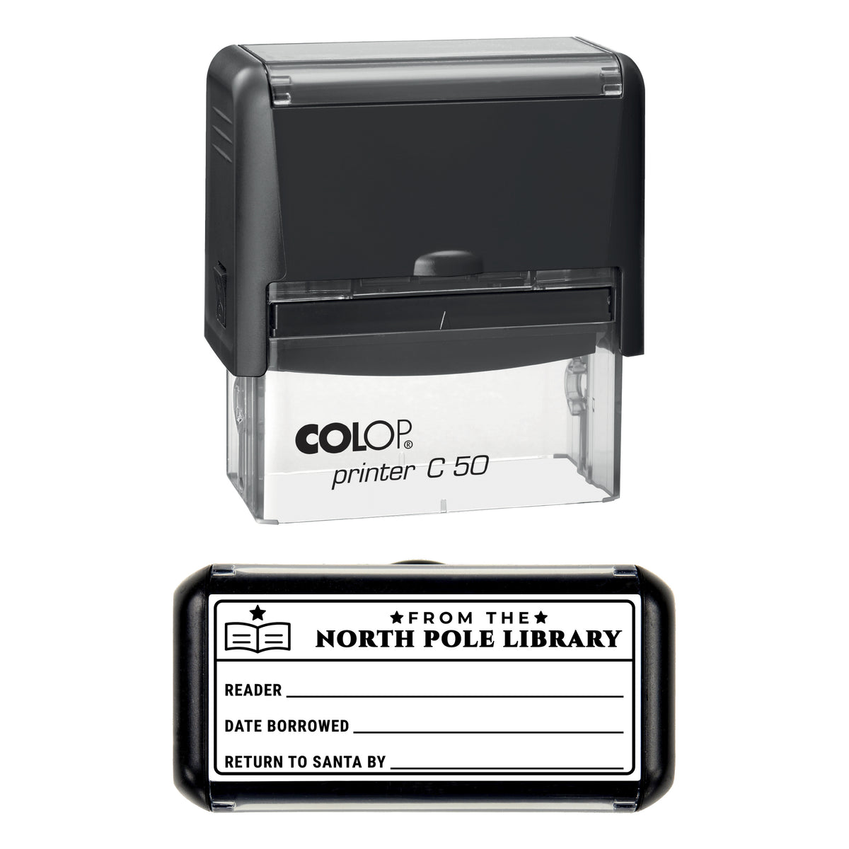 North Pole Library Christmas Stamp, COLOP C50, 70 x 30mm, black ink