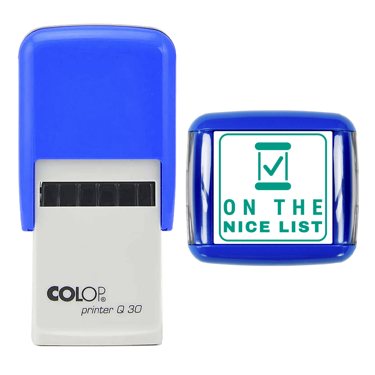 On the Nice List Christmas Stamp, COLOP Q30, 30 x 30mm, green ink