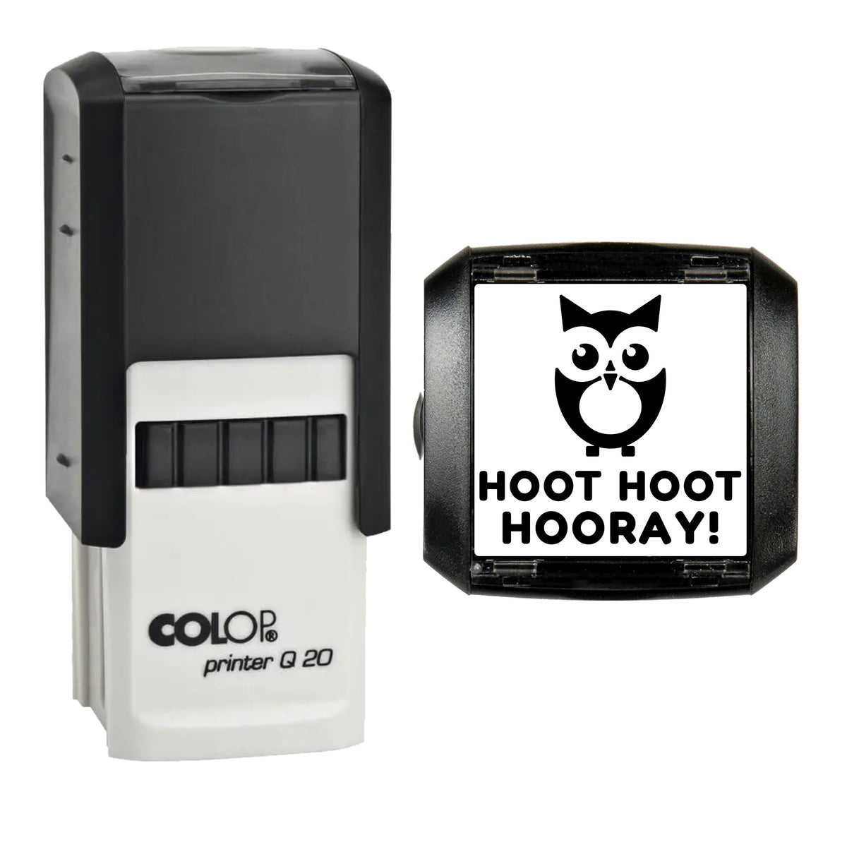 Hoot Hoot Hooray Owl Reward Stamp, COLOP Q20, 20 x 20mm, black ink