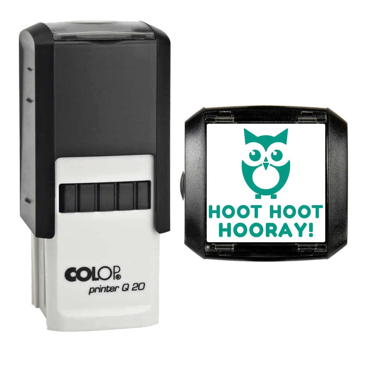 Hoot Hoot Hooray Owl Reward Stamp, COLOP Q20, 20 x 20mm, green ink