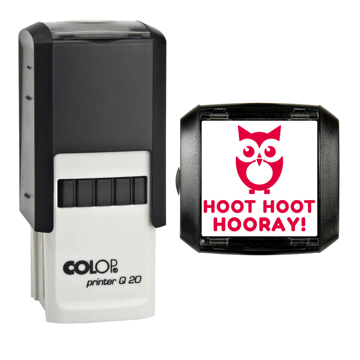 Hoot Hoot Hooray Owl Reward Stamp, COLOP Q20, 20 x 20mm, red ink