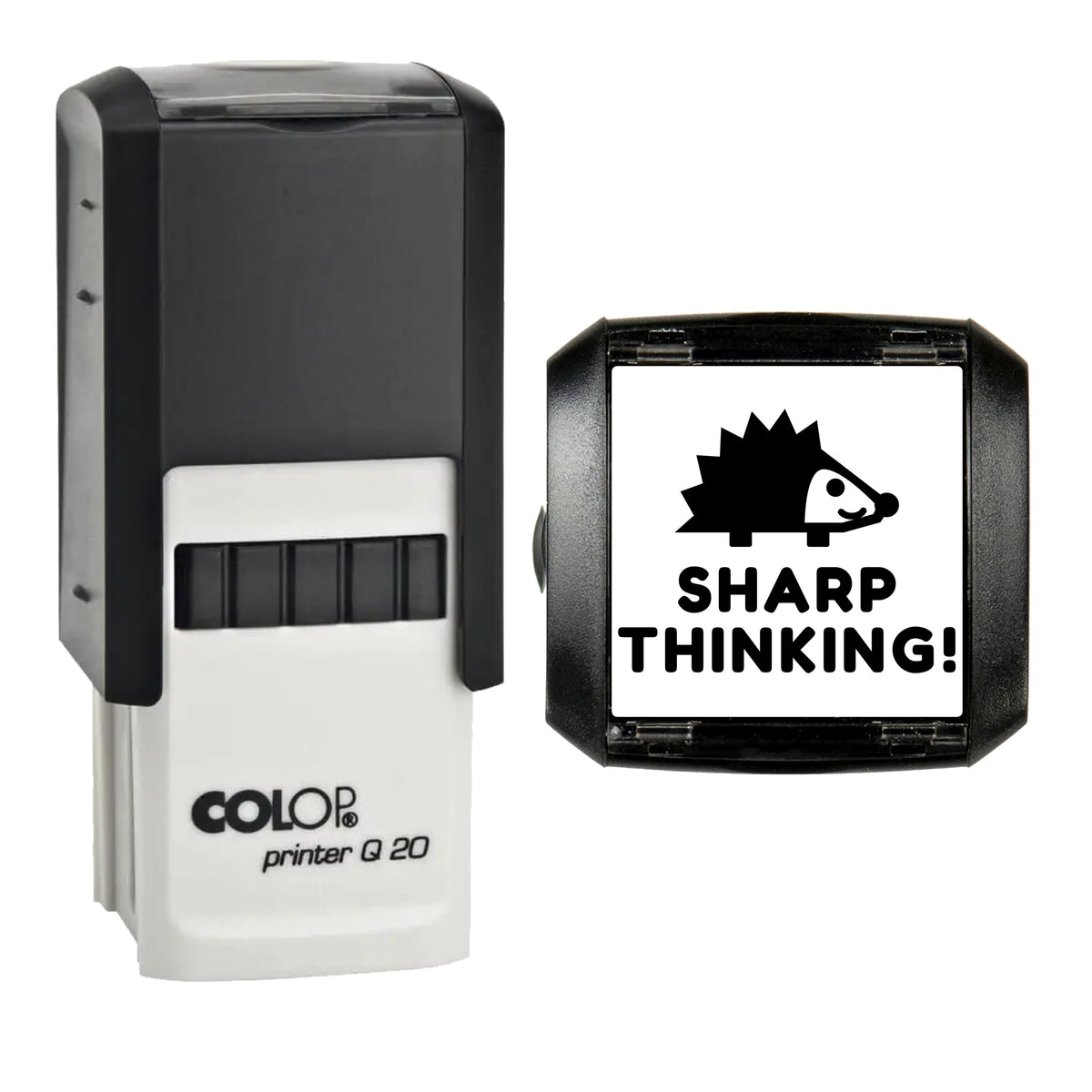 Sharp Thinking Hedgehog Reward Stamp, COLOP Q20, 20 x 20mm, black ink