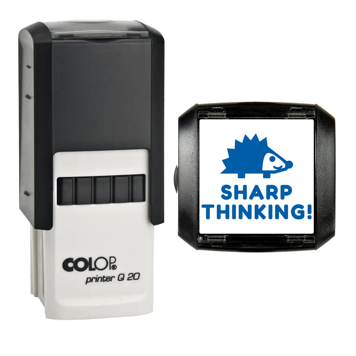 Sharp Thinking Hedgehog Reward Stamp, COLOP Q20, 20 x 20mm, blue ink