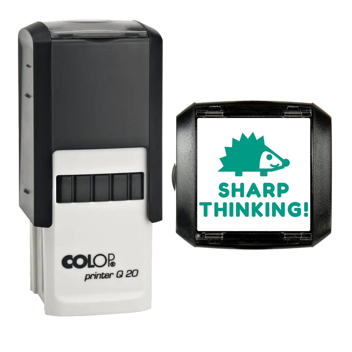 Sharp Thinking Hedgehog Reward Stamp, COLOP Q20, 20 x 20mm, green ink