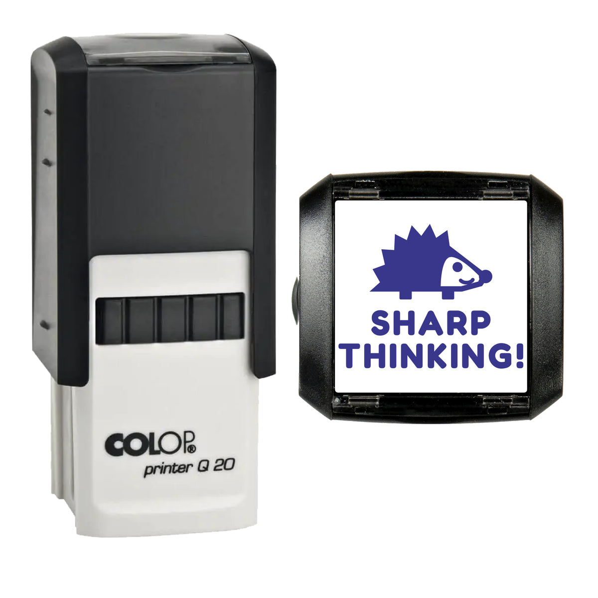 Sharp Thinking Hedgehog Reward Stamp, COLOP Q20, 20 x 20mm, violet ink