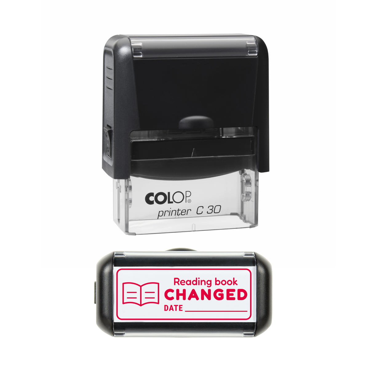 Reading Book Changed Stamp, COLOP C30, 45 x 18mm, red ink