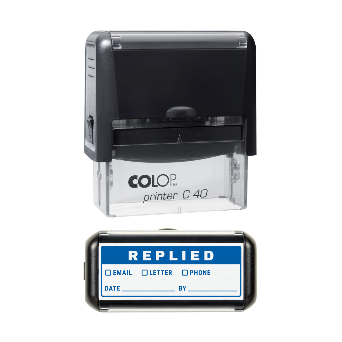 Replied Record Stamp, COLOP C40, 58 x 22mm, blue ink