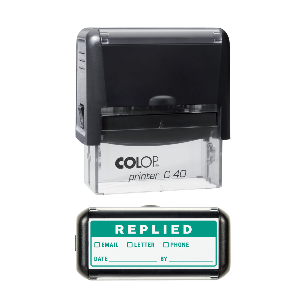 Replied Record Stamp, COLOP C40, 58 x 22mm, green ink