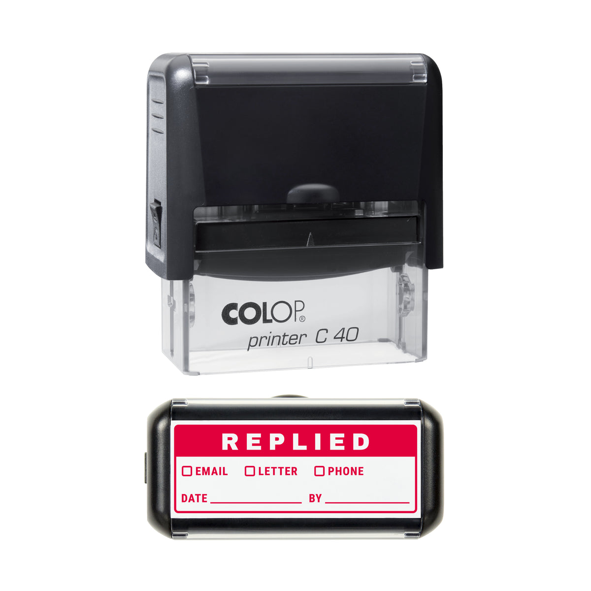 Replied Record Stamp, COLOP C40, 58 x 22mm, red ink