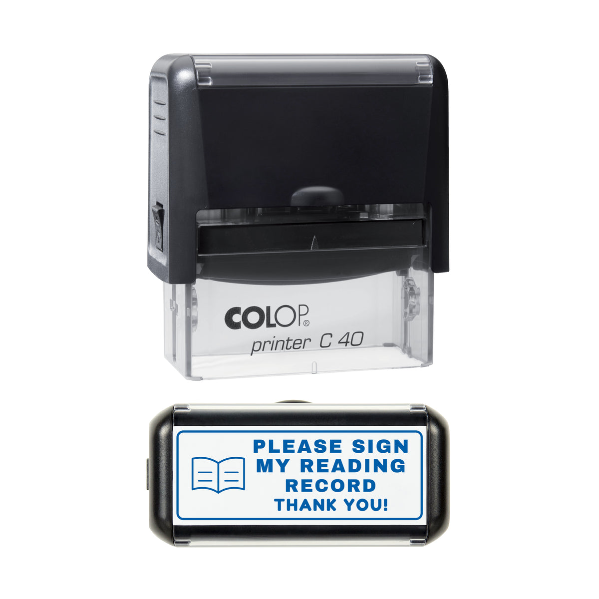 Please Sign My Reading Record Stamp, COLOP C40, 58 x 22mm, blue ink