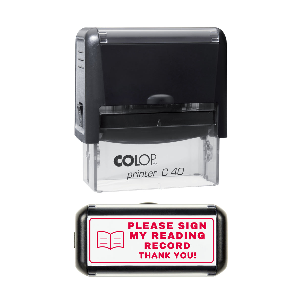 Please Sign My Reading Record Stamp, COLOP C40, 58 x 22mm, red ink
