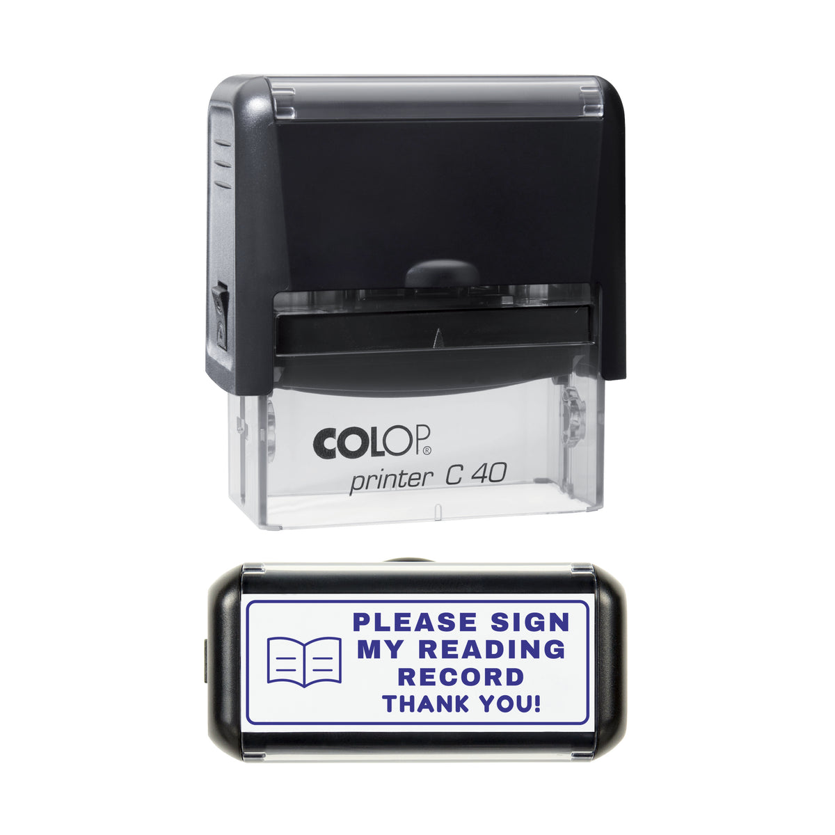 Please Sign My Reading Record Stamp, COLOP C40, 58 x 22mm, violet ink