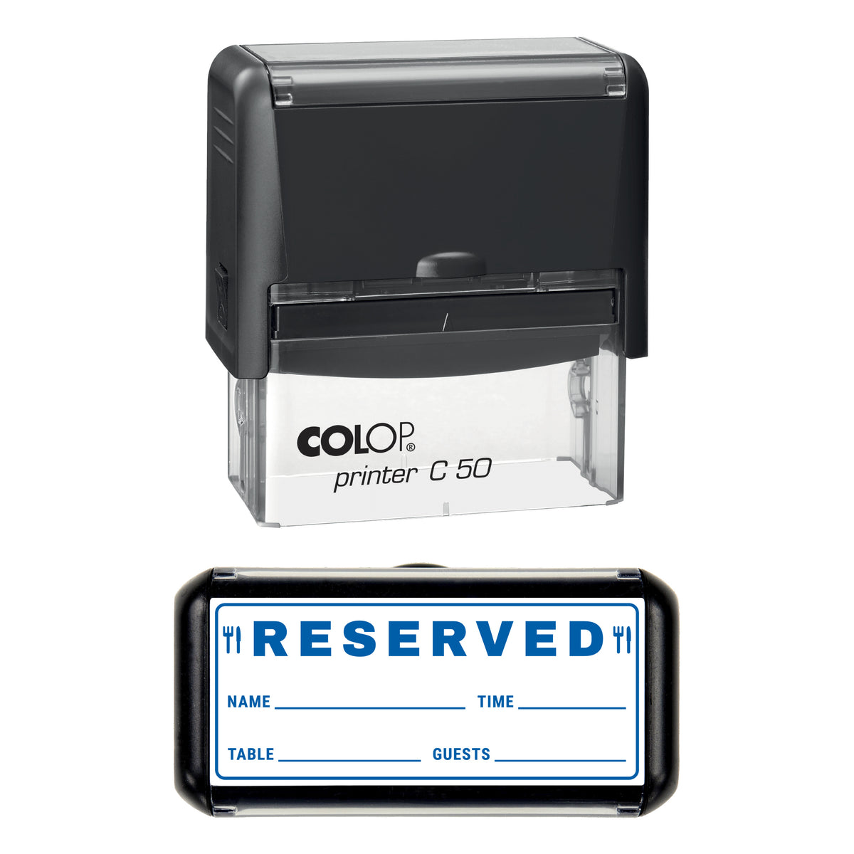 Reserved Table Record Stamp, COLOP C50, 70 x 30mm, blue ink