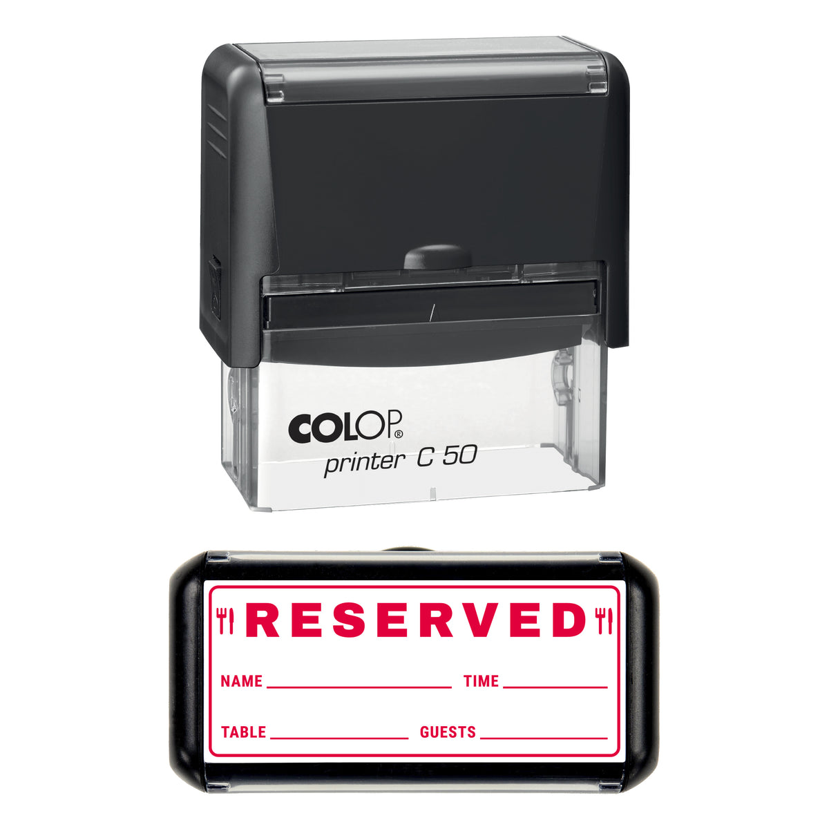 Reserved Table Record Stamp, COLOP C50, 70 x 30mm, red ink