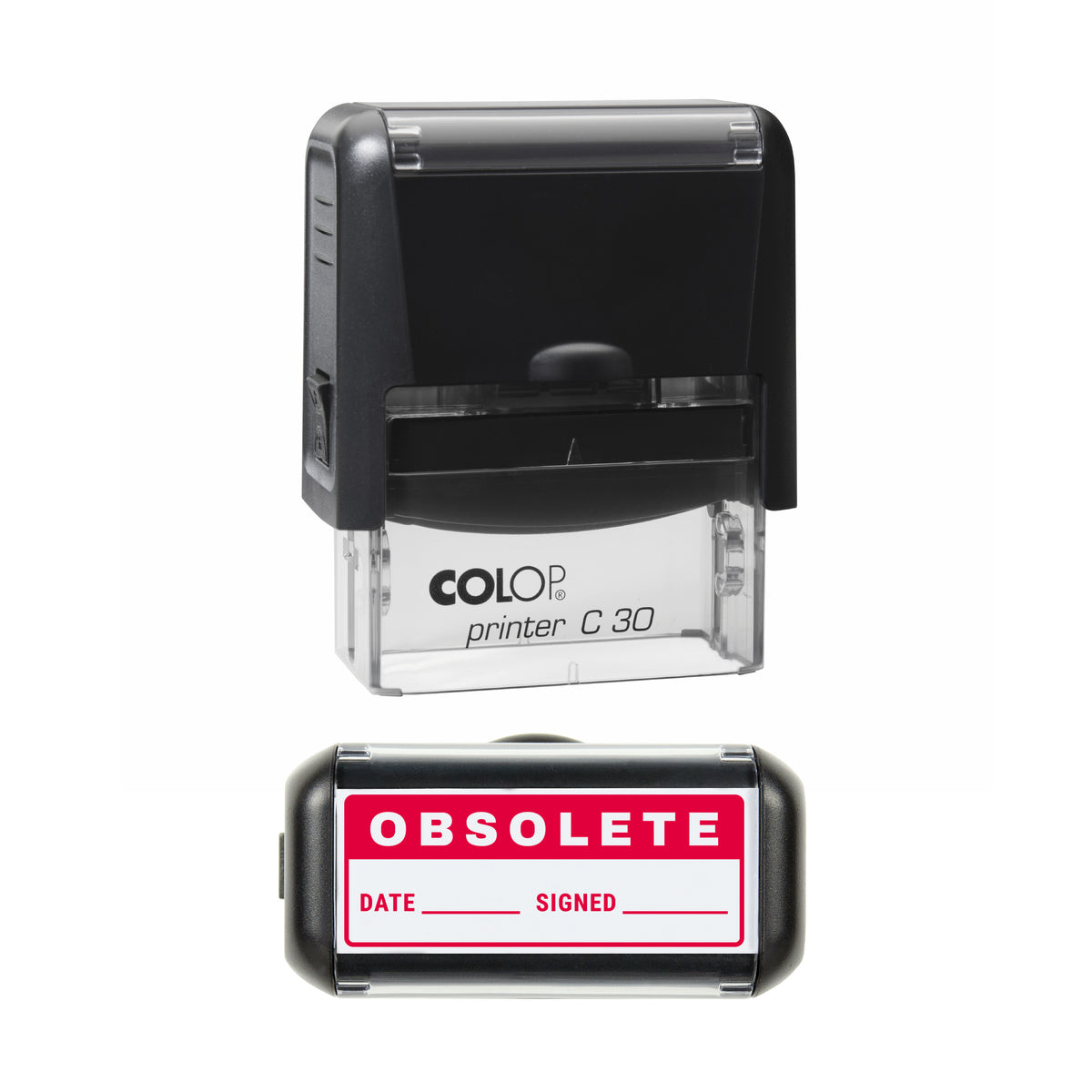 Obsolete Document Record Stamp, COLOP C30, 45 x 18mm, red ink