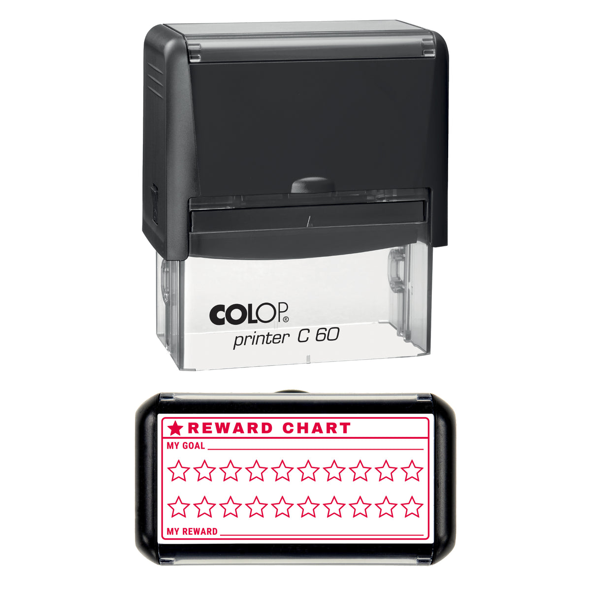 Twenty Star Reward Chart Stamp, COLOP C60, 77 x 36mm, red ink