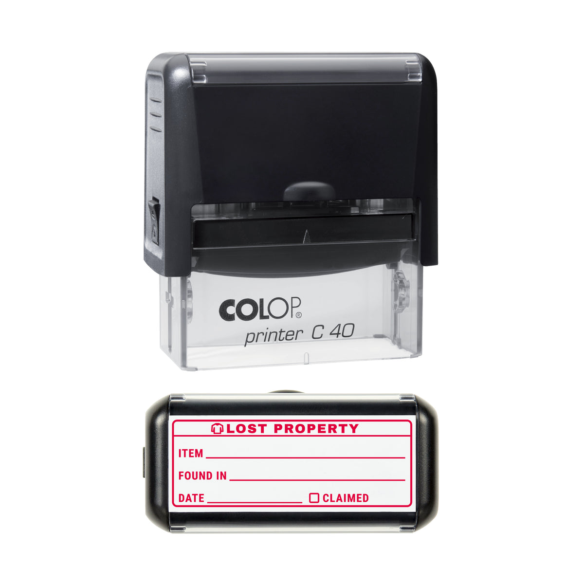 Lost Property Record Stamp, COLOP C40, 58 x 22mm, red ink