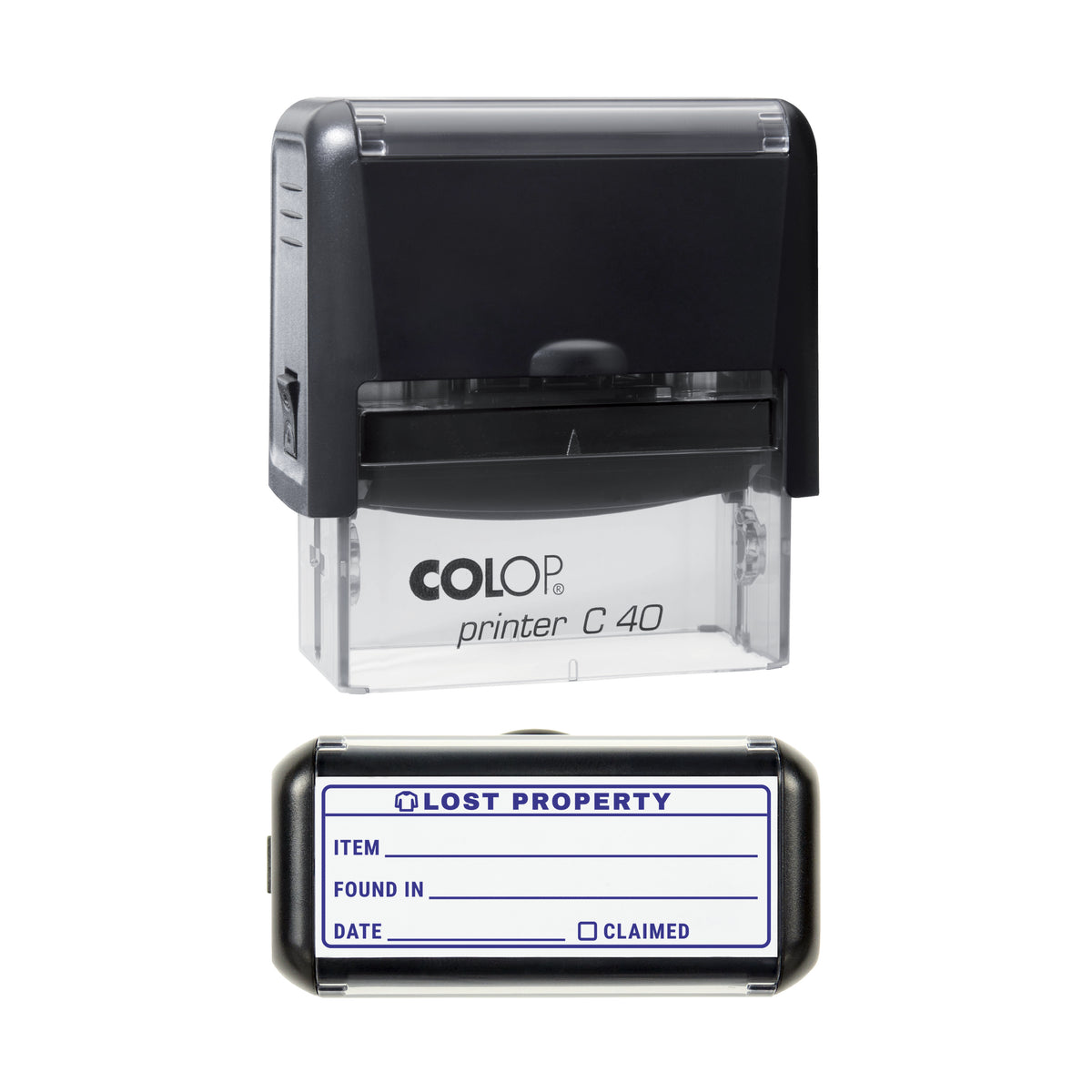 Lost Property Record Stamp, COLOP C40, 58 x 22mm, violet ink