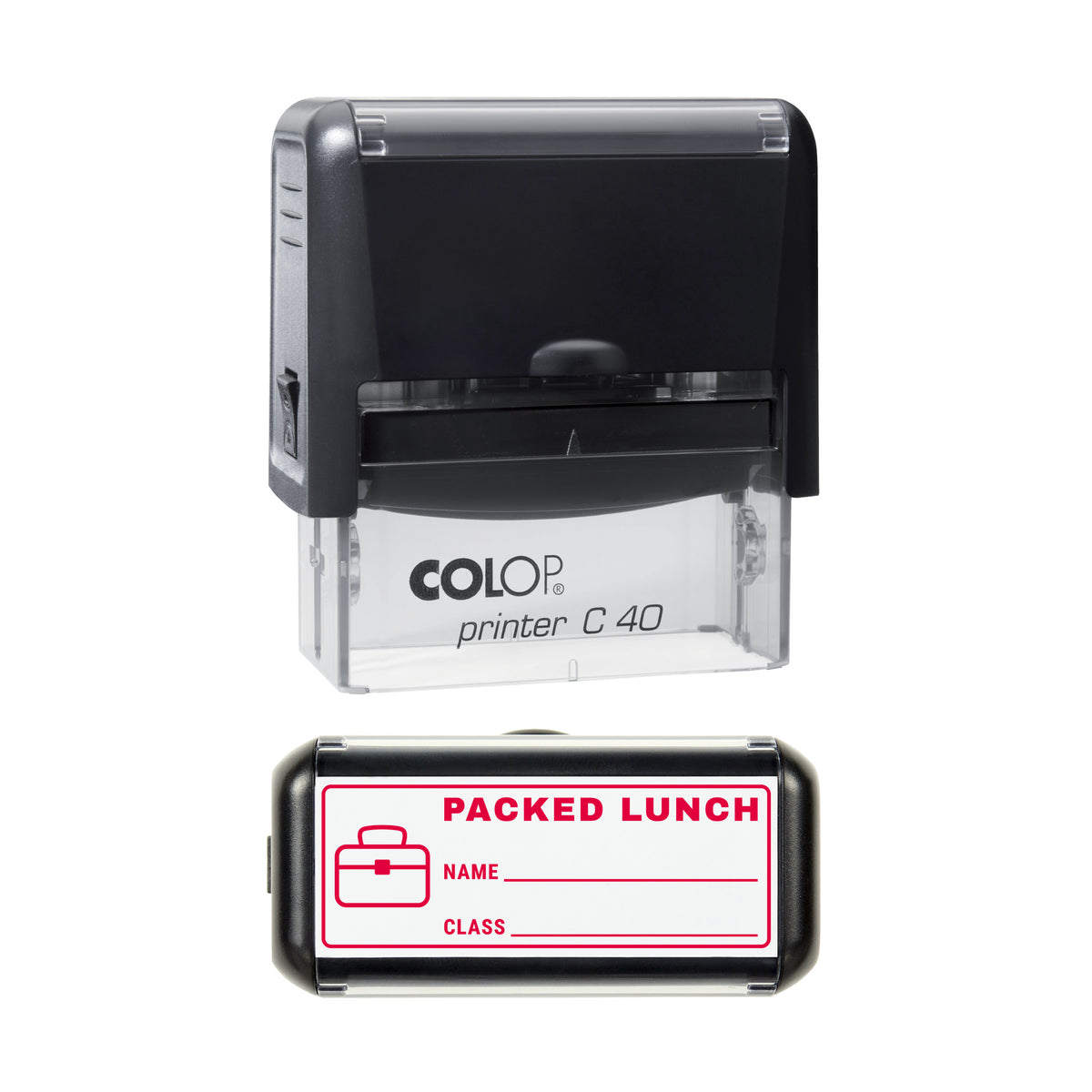 Packed Lunch Write-In Label Stamp, COLOP C40, 58 x 22mm, red ink