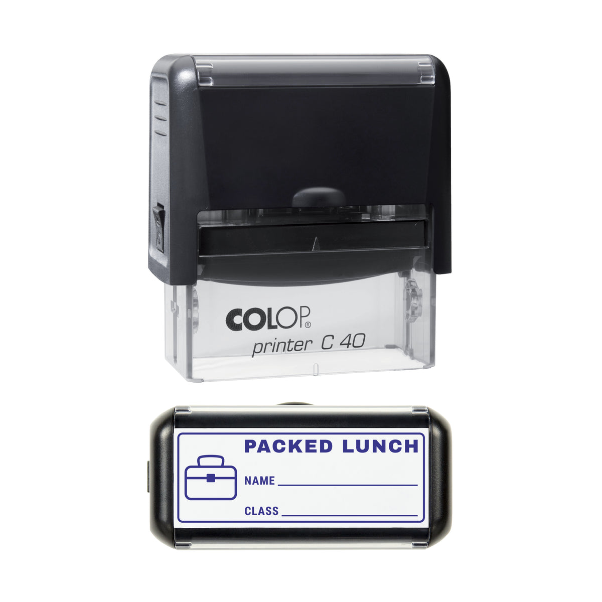Packed Lunch Write-In Label Stamp, COLOP C40, 58 x 22mm, violet ink
