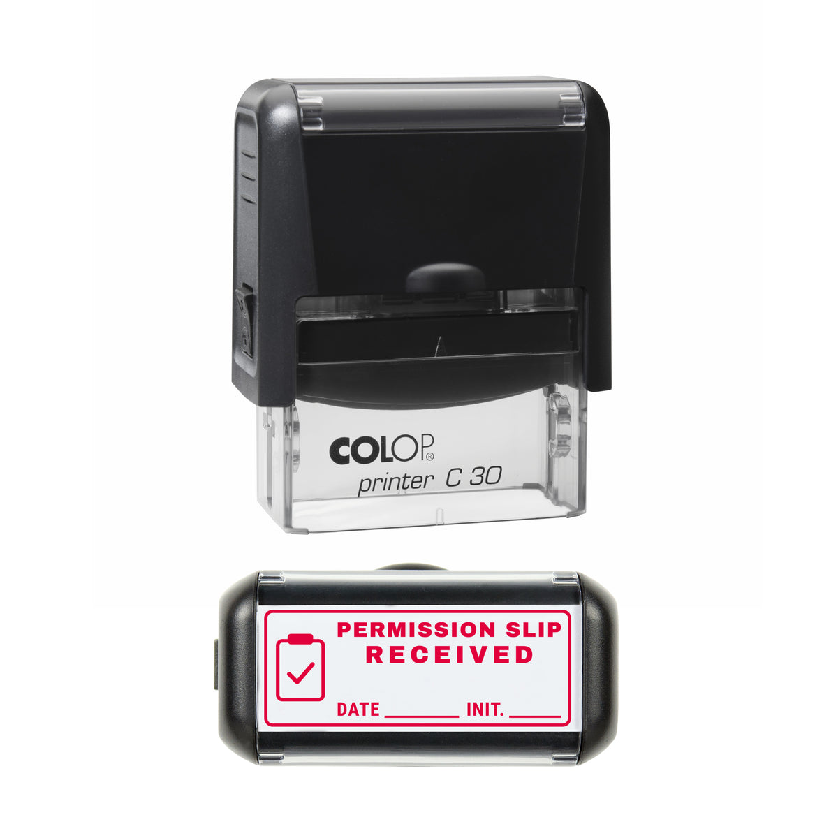 Permission Slip Received Stamp, COLOP C30, 45 x 18mm, red ink