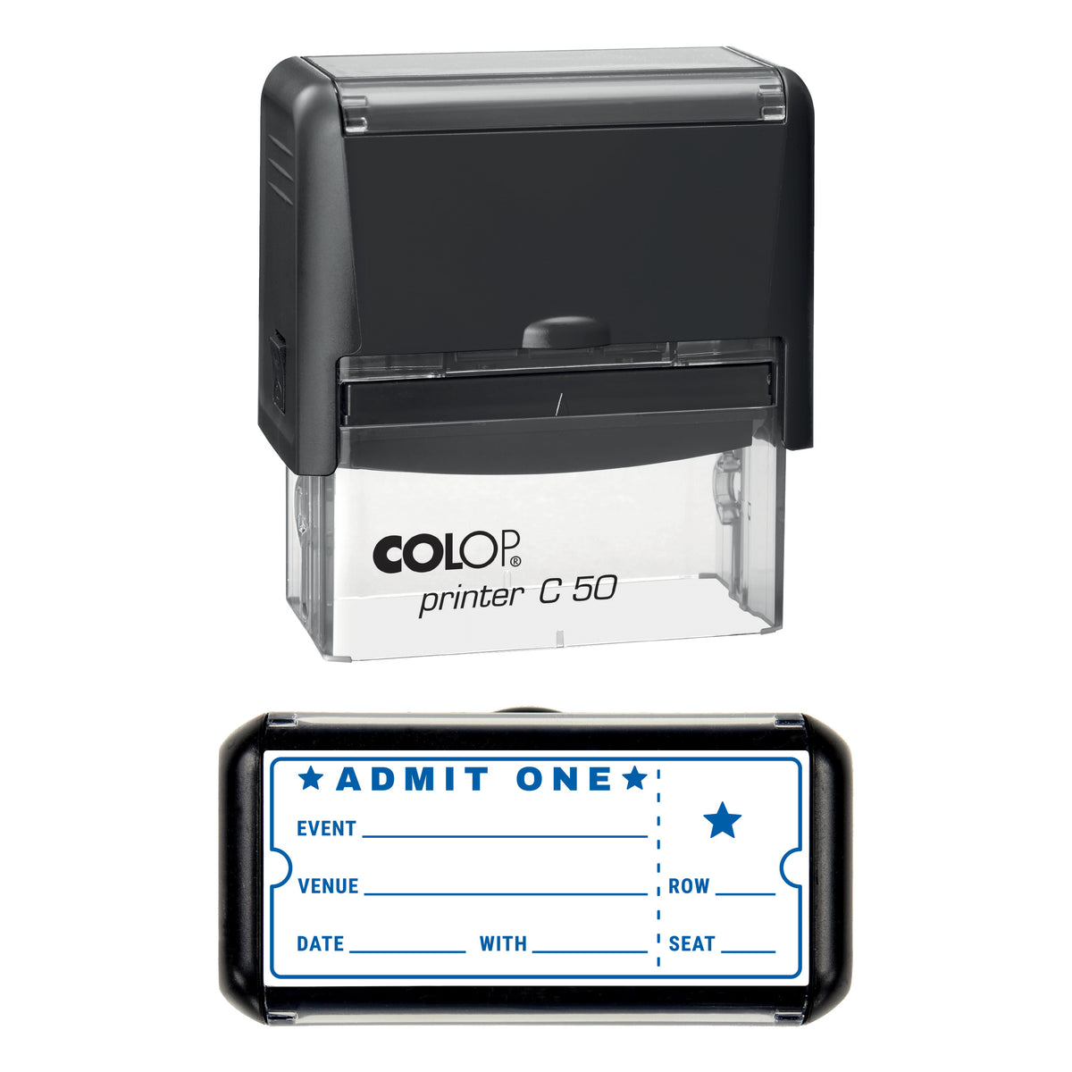 Ticket Stub Memories Journal Stamp, COLOP C50, 70 x 30mm, blue ink