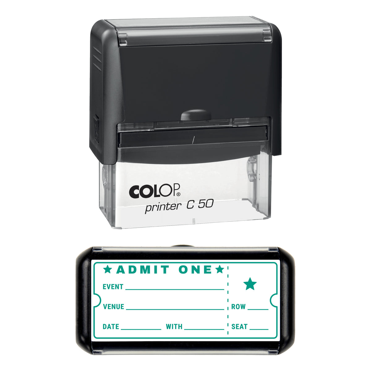 Ticket Stub Memories Journal Stamp, COLOP C50, 70 x 30mm, green ink