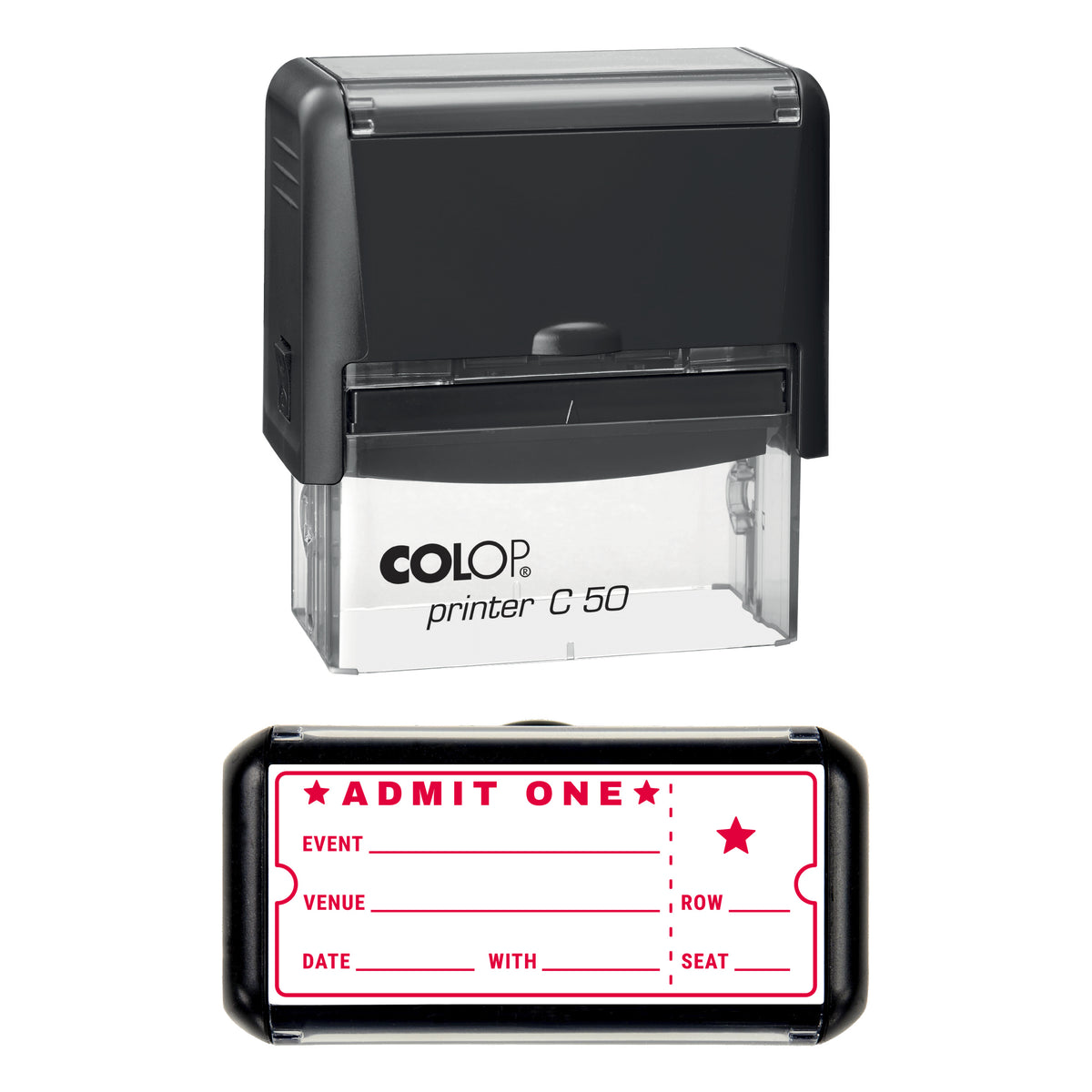 Ticket Stub Memories Journal Stamp, COLOP C50, 70 x 30mm, red ink