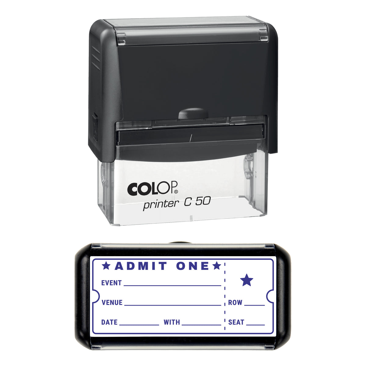 Ticket Stub Memories Journal Stamp, COLOP C50, 70 x 30mm, violet ink
