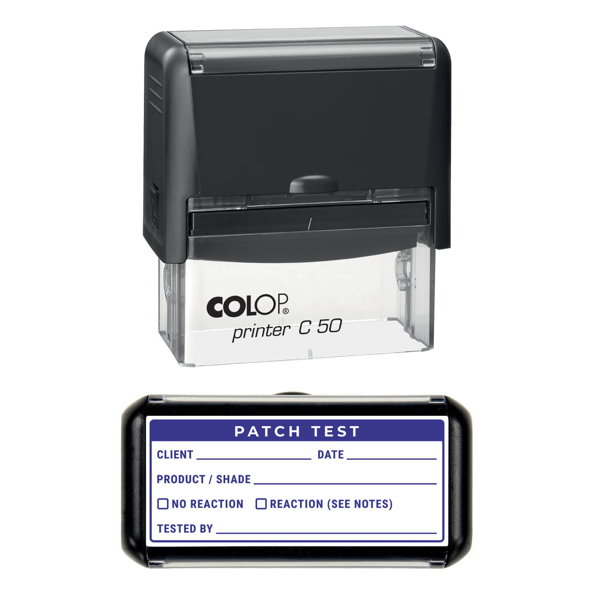 Patch Test Record Stamp, COLOP C50, 70 x 30mm, violet ink