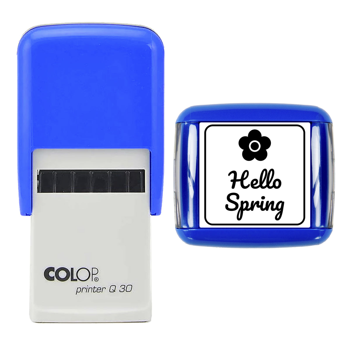 Hello Spring Flower Stamp, COLOP Q30, 30 x 30mm, black ink