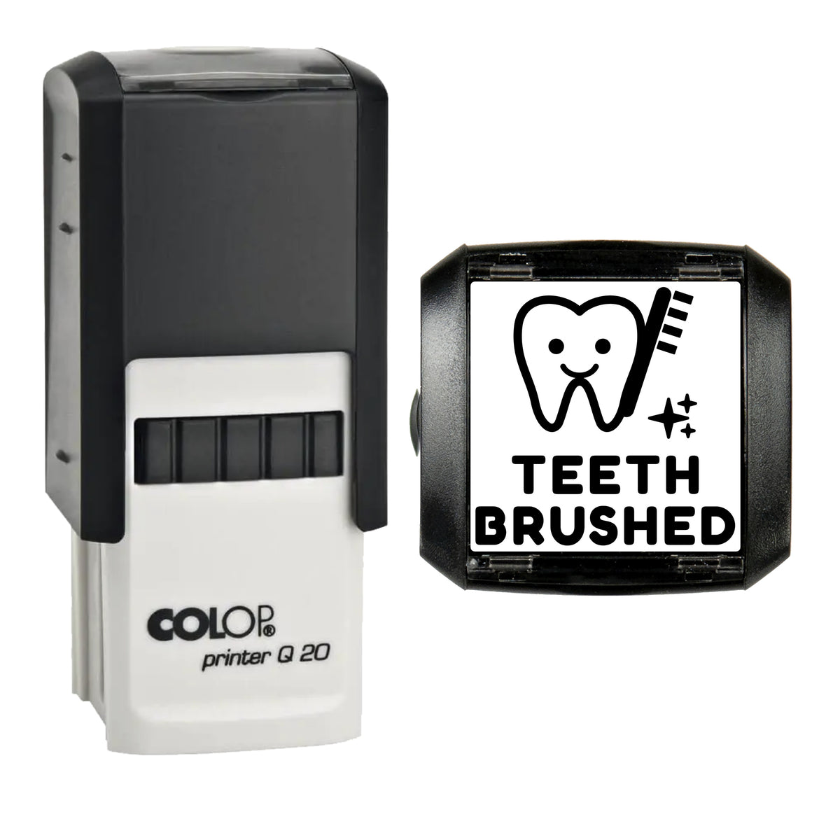 Teeth Brushed Reward Stamp, COLOP Q20, 20 x 20mm, black ink