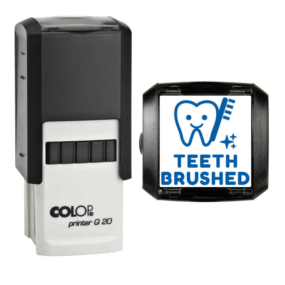 Teeth Brushed Reward Stamp, COLOP Q20, 20 x 20mm, blue ink