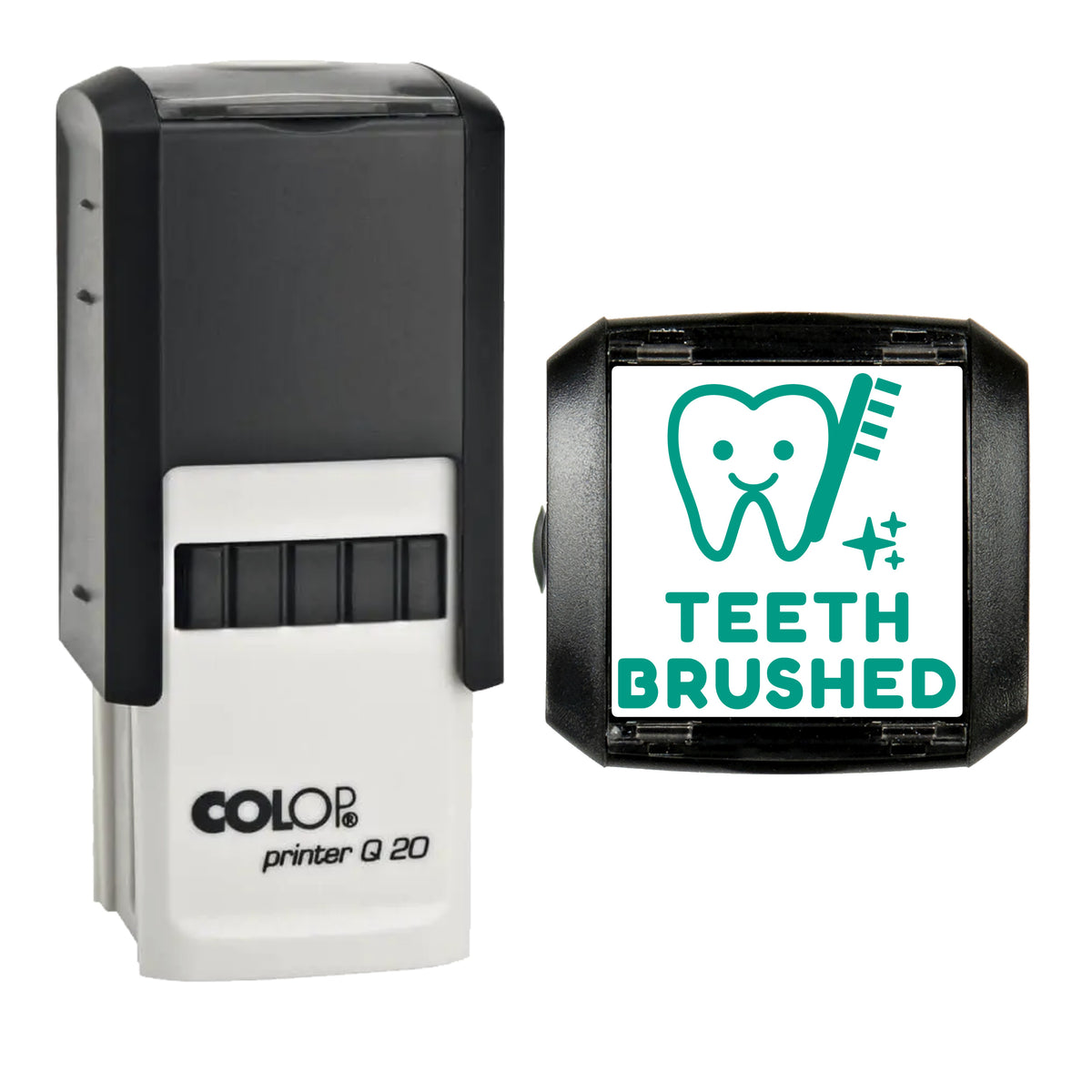Teeth Brushed Reward Stamp, COLOP Q20, 20 x 20mm, green ink
