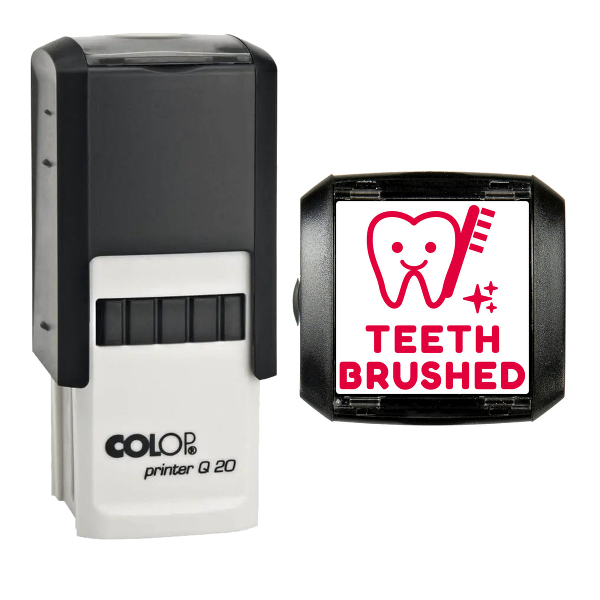 Teeth Brushed Reward Stamp, COLOP Q20, 20 x 20mm, red ink