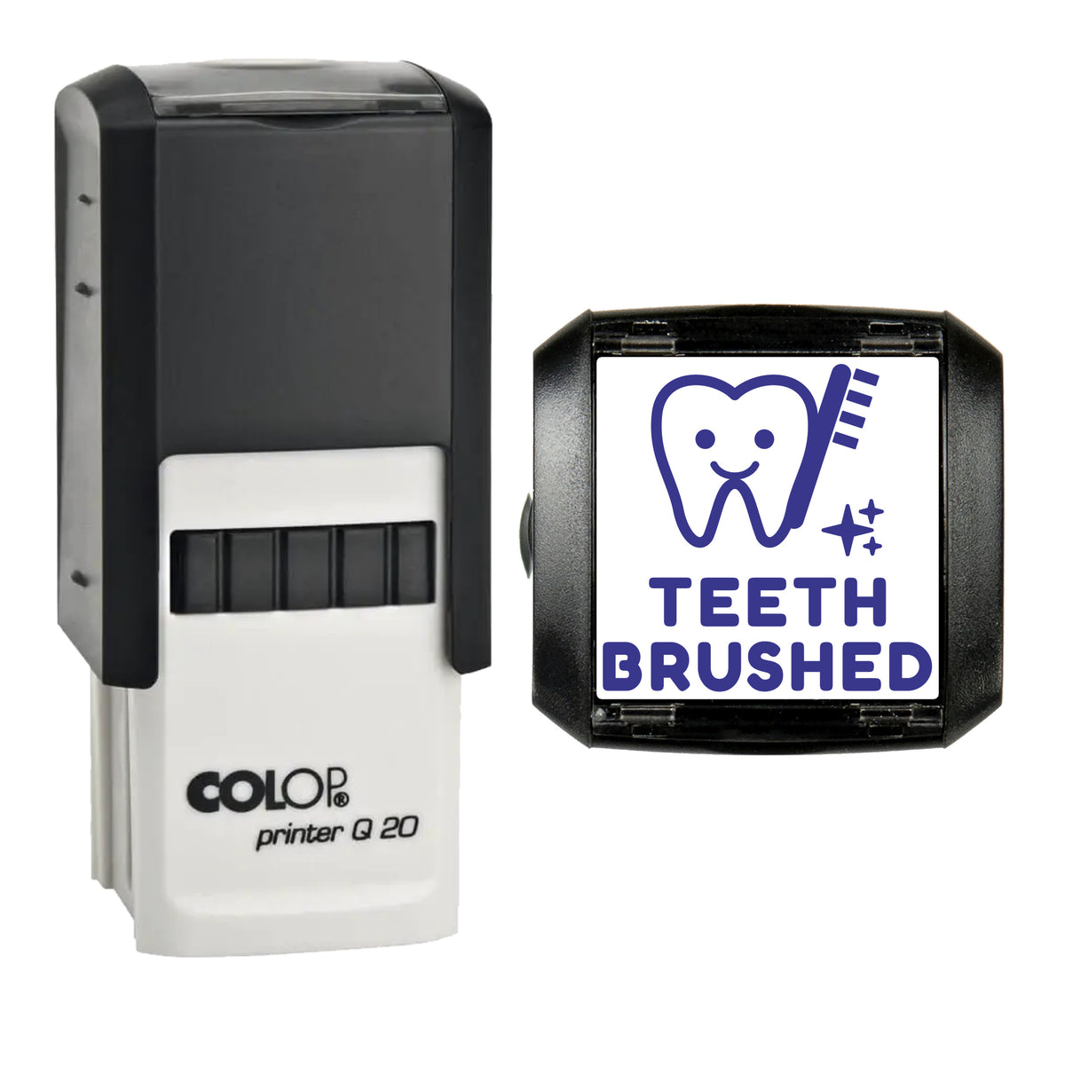 Teeth Brushed Reward Stamp, COLOP Q20, 20 x 20mm, violet ink