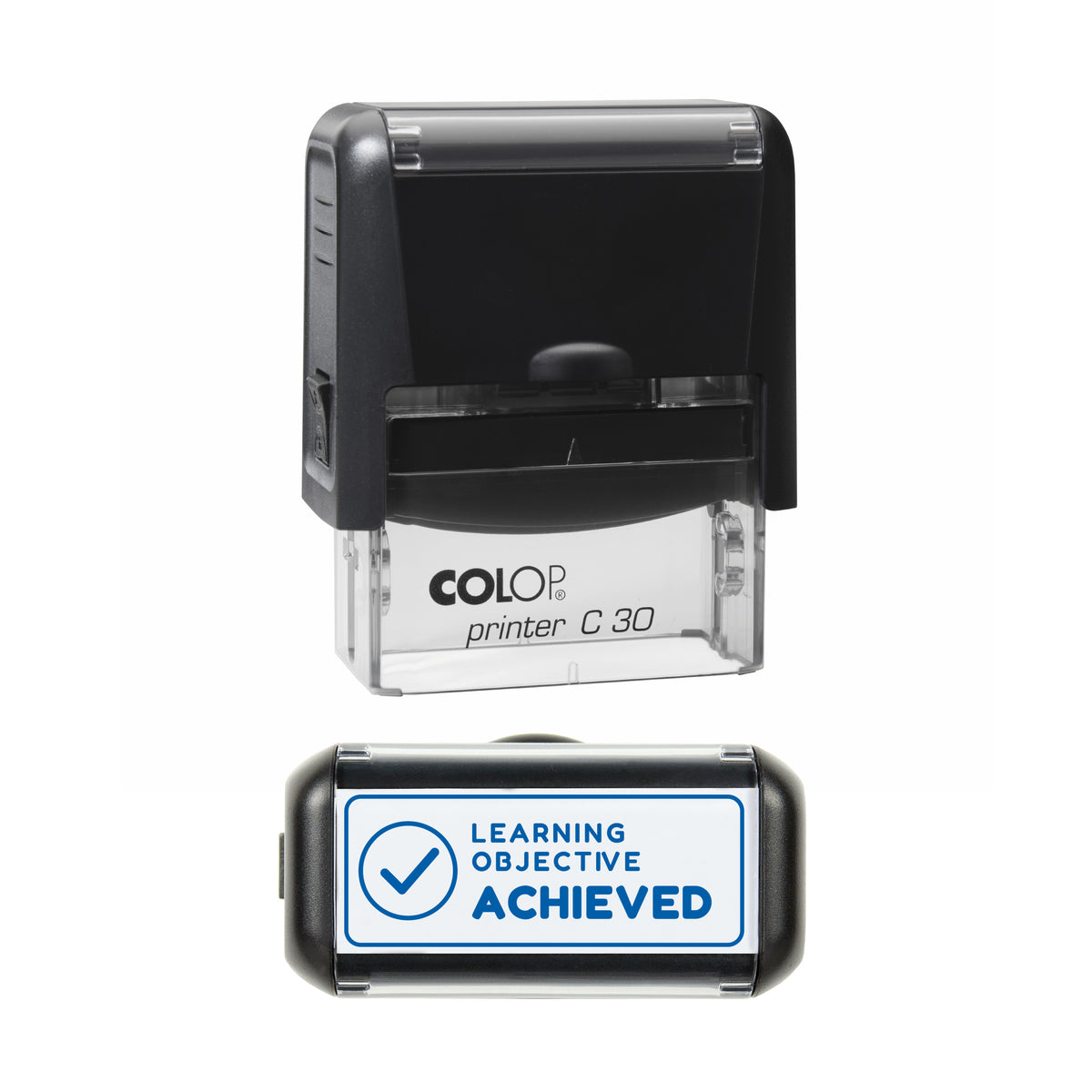 Learning Objective Achieved Teacher Stamp, COLOP C30, 45 x 18mm, blue ink
