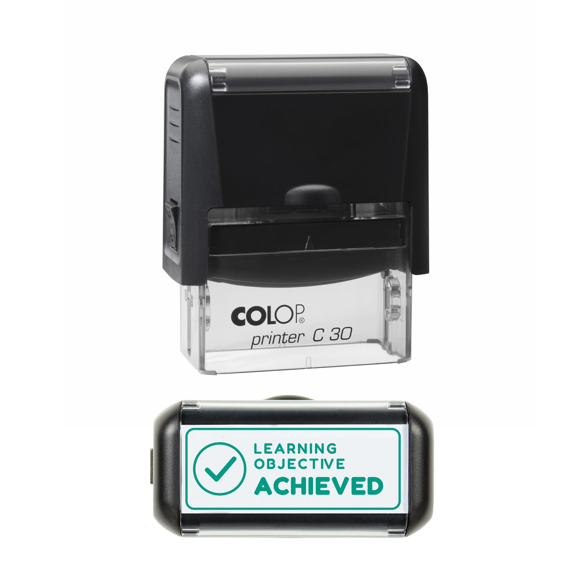 Learning Objective Achieved Teacher Stamp, COLOP C30, 45 x 18mm, green ink